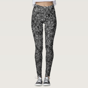 Black/Grey Crushed Velvet  Women's Leggings