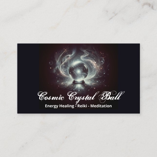 Black grey Crystal ball Energy Reiki Meditation Business Card (Front)