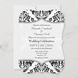 Black Grey Damask Bracket Wedding Invite