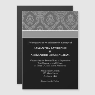 Black Grey Damask Magnetic Wedding Invitation