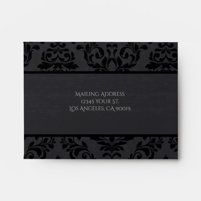 Black & Grey Damask Response Envelopes (Front)