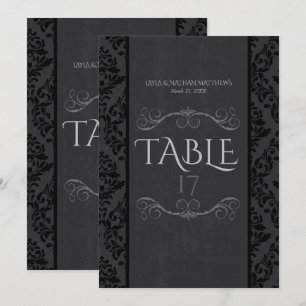 Black & Grey Damask Table Number Cards