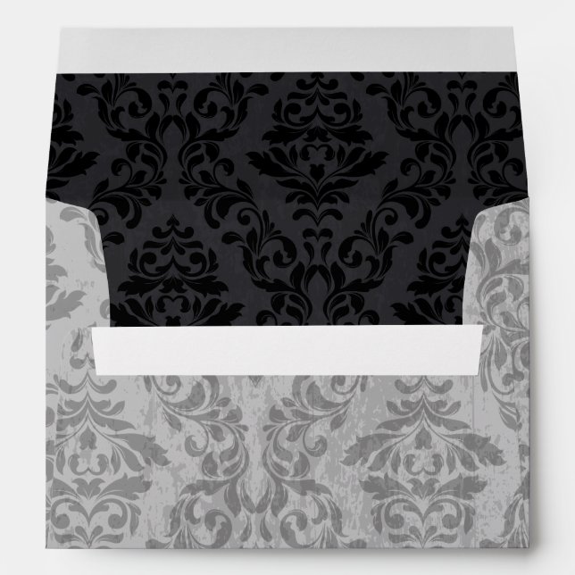 Black & Grey Damask Wedding Envelope (Back (Bottom))
