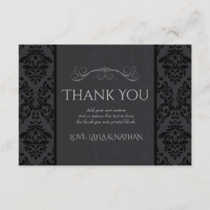 Black & Grey Damask Wedding Thank You Cards