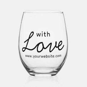 Black Grey Elegant Business with Love Stemless Wine Glass