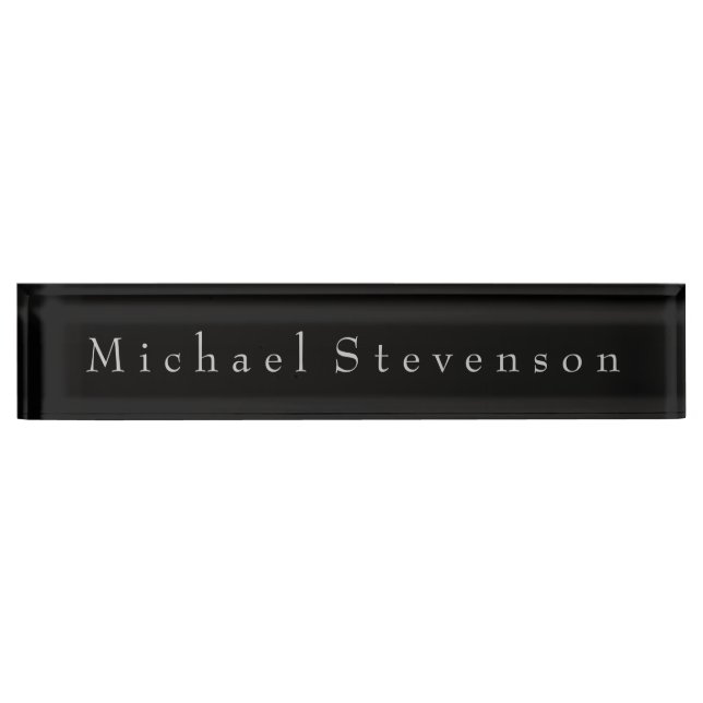Black Grey Elegant Modern Business Nameplate (Front)