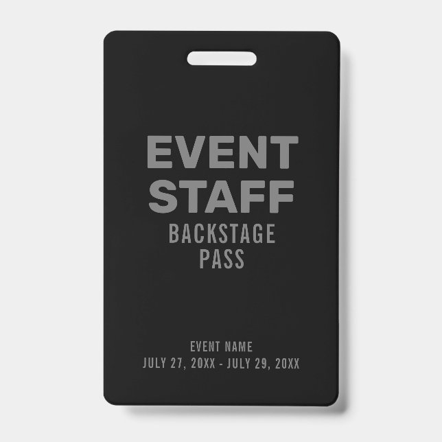 Black Grey Event Staff Backstage Pass ID Badge (Front)