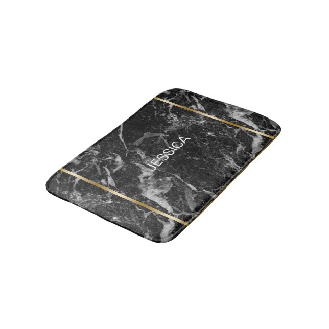 Black & Grey Faux MarbleGold Accent Bath Mat (Angled)
