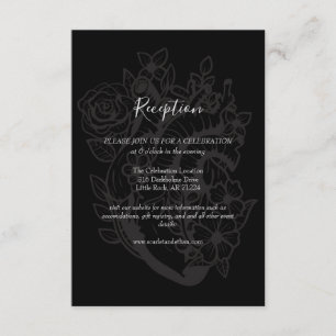 Black & Grey Floral Heart Gothic Wedding Reception Enclosure Card