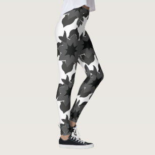 Black Grey Flowers Floral Leggings