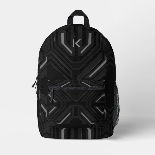 Black & grey  gaming background geometric design printed backpack (Front)