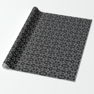 Black Grey Geometric Flower Pattern Dark Colour Wrapping Paper