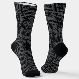Black & Grey Geometric Maze Pattern Socks