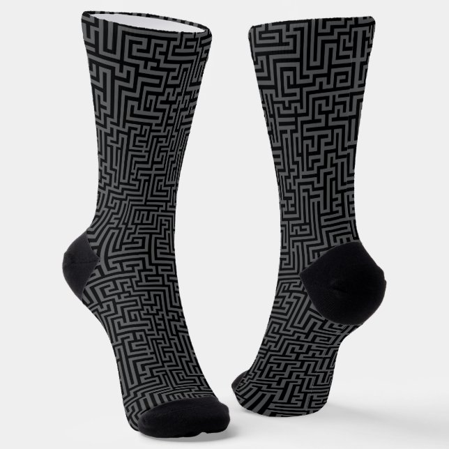 Black & Grey Geometric Maze Pattern Socks (Angled)