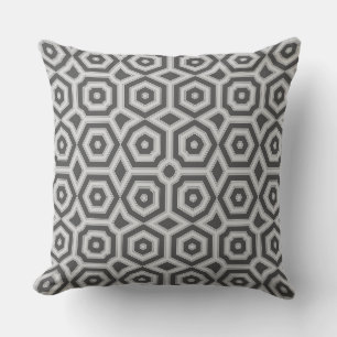 black grey geometric pattern art deco cushion