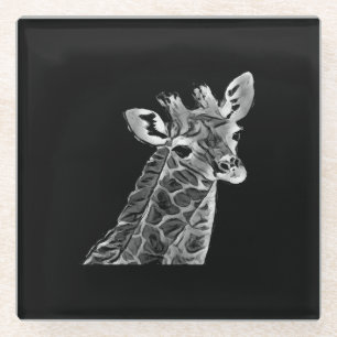 Black & Grey giraffe Glass Coaster
