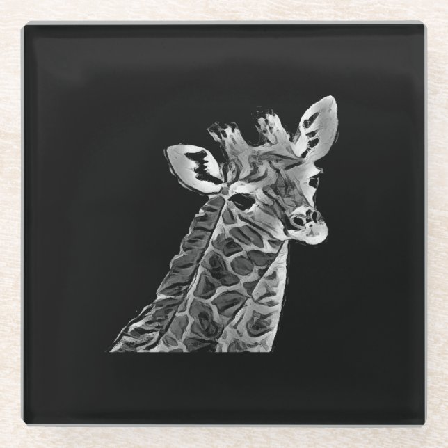 Black & Grey giraffe Glass Coaster (Front)
