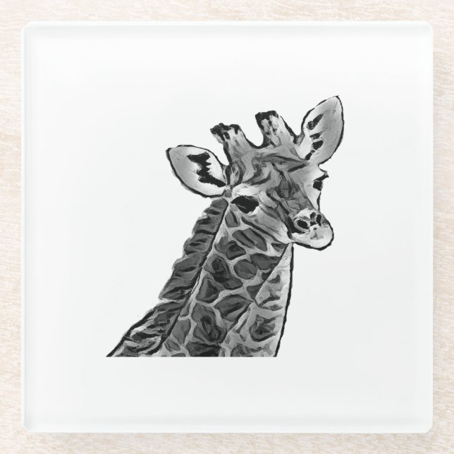 Black & Grey giraffe Glass Coaster (Front)