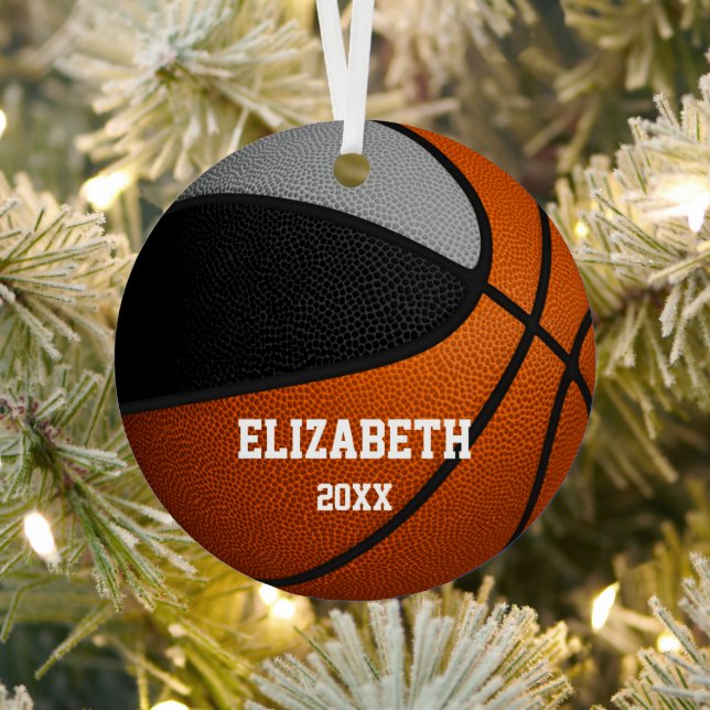 black grey girls boys keepsake basketball metal tree decoration (Insitu)
