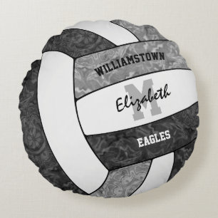 black grey girls sports volleyball team colours round cushion