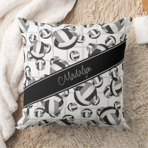 black grey girly volleyballs pattern w net accent cushion