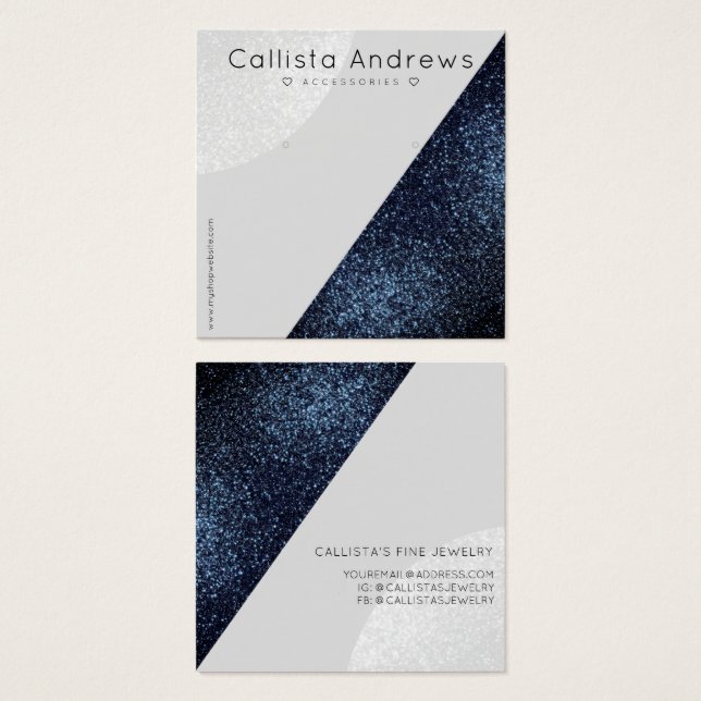 Black Grey Glitter Geo Heart Earring Display (Front & Back)