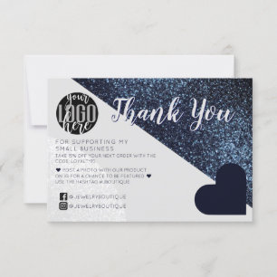 Black Grey Glitter Geo Logo Customer Thank You Card