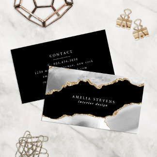 Black, Grey & Gold Agate Business Card