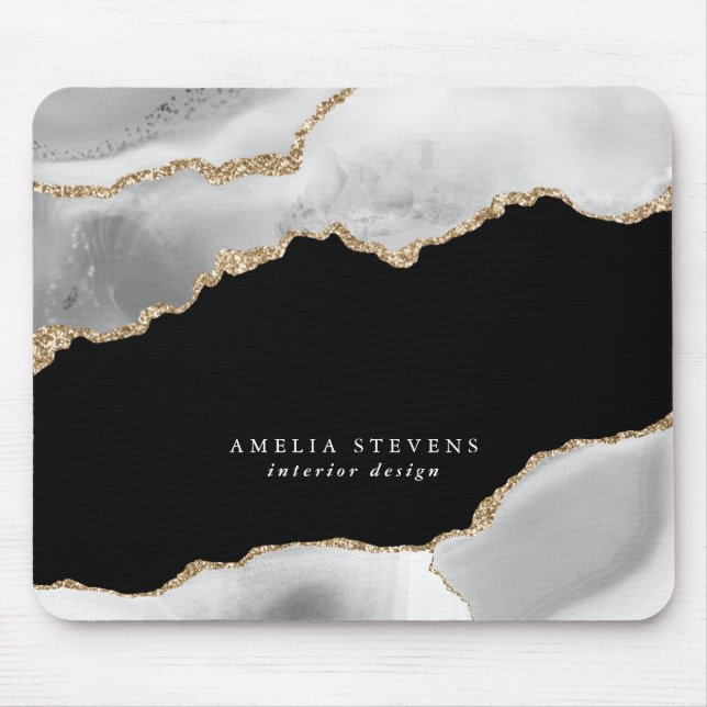 Black, Grey & Gold Agate Business Mouse Mat (Front)