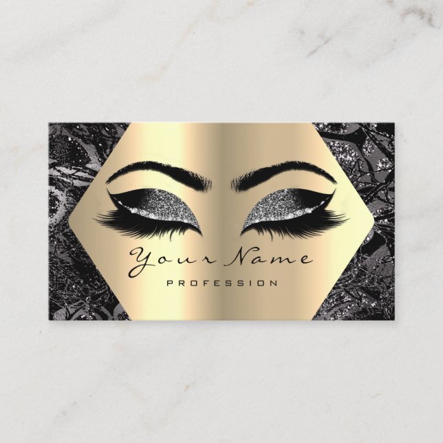 Black Grey Gold Glitter Makeup Artist Lashes Business Card (Front)