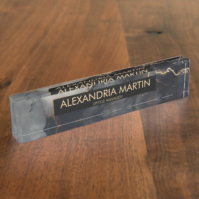 Black Grey Gold Glitter Office Desk Name Nameplate (Side)