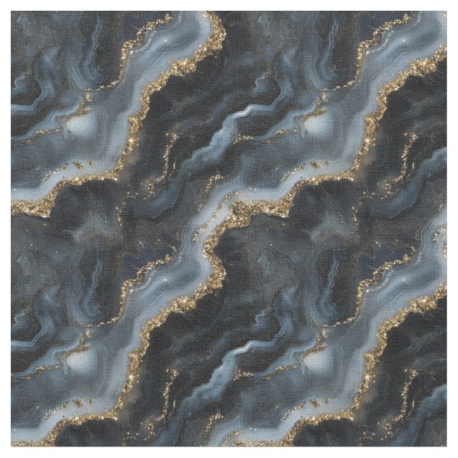 Black, Grey & Gold Marble  Fabric (Close Up)