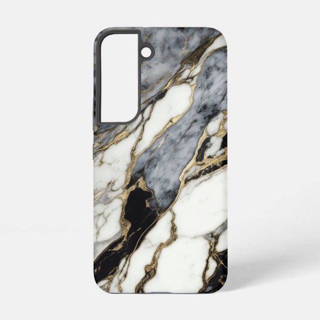 Black Grey Gold Marble Swirl Abstract Pattern Samsung Galaxy S22 Case (Back)