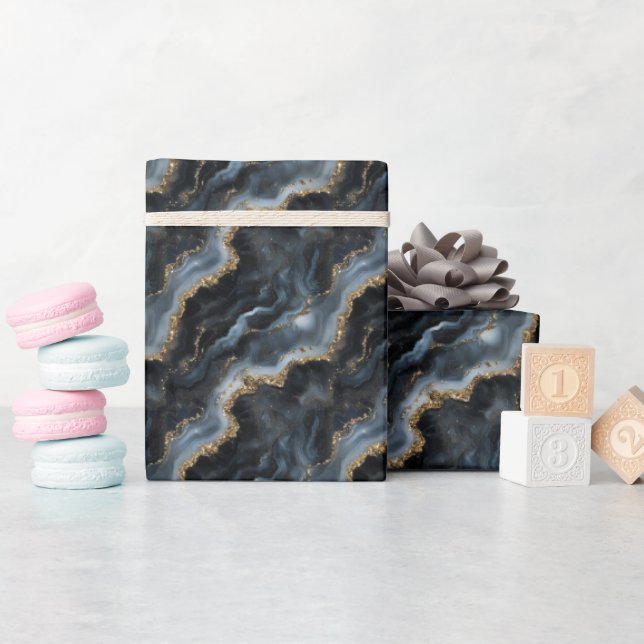 Black, Grey & Gold Marble  Wrapping Paper (Baby Shower)