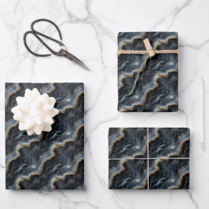 Black, Grey & Gold Marble Wrapping Paper Sheet
