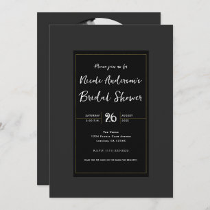 Black Grey Gold Modern Minimal Bridal Shower Invitation