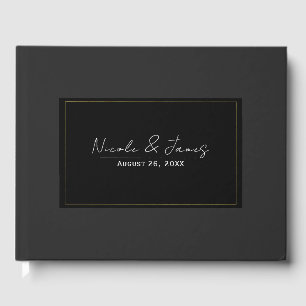 Black Grey Gold Modern Minimal Elegant Wedding Guest Book