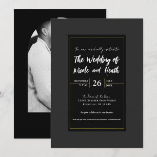 Black Grey Gold Modern Minimal Elegant Wedding Invitation