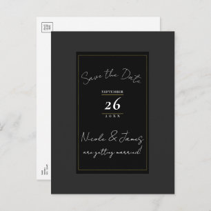 Black Grey Gold Modern Minimal Save the Date Announcement Postcard