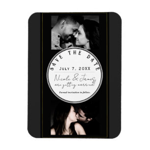 Black Grey Gold Modern Minimal Save the Date Magnet