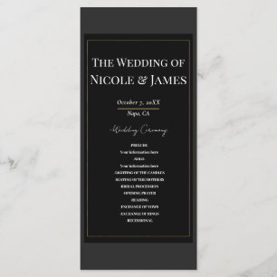 Black Grey Gold Modern Minimal Wedding Program Programme