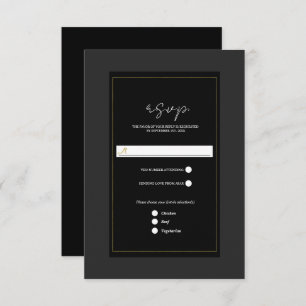 Black Grey Gold Modern Minimal Wedding RSVP