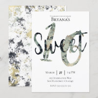 Black Grey Gold Modern Sweet 16 Birthday Party