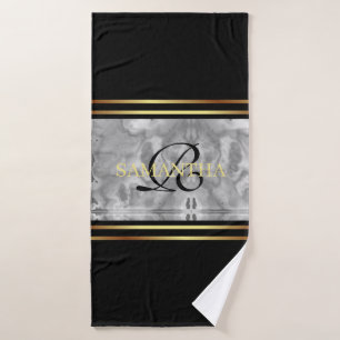 Black Grey Gold Stripes Minimalist Marble Bath Towel Set