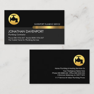 Black Grey Gold Tab Plumbing Business Card