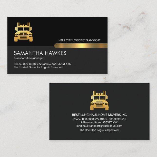 Black Grey Gold Trucker Layers Business Card (Front/Back)