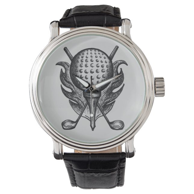 Black/Grey Golf Ball Clubs Tee Golfing Watch (Front)