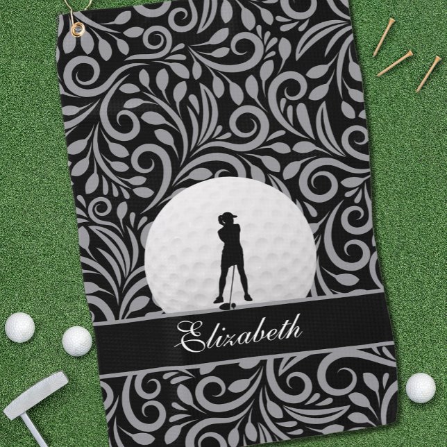 Black Grey Golf Golfer Silhouette Pattern For Her Towel (Creator Uploaded)