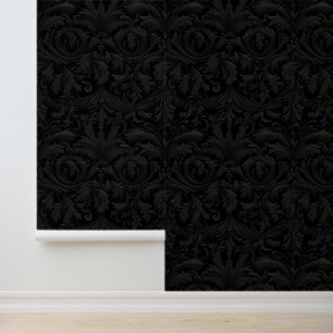 Black Grey Gothic Jacquard Gothic Bedroom Decor Wallpaper