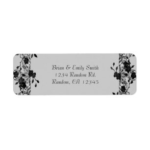 Black grey gothic style roses return address label
